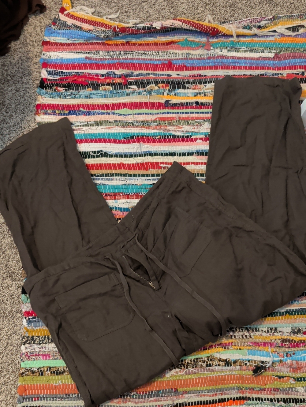Relaxed Drawstring Wide-Leg Pants - Brown Coffee - Picture 1 of 1